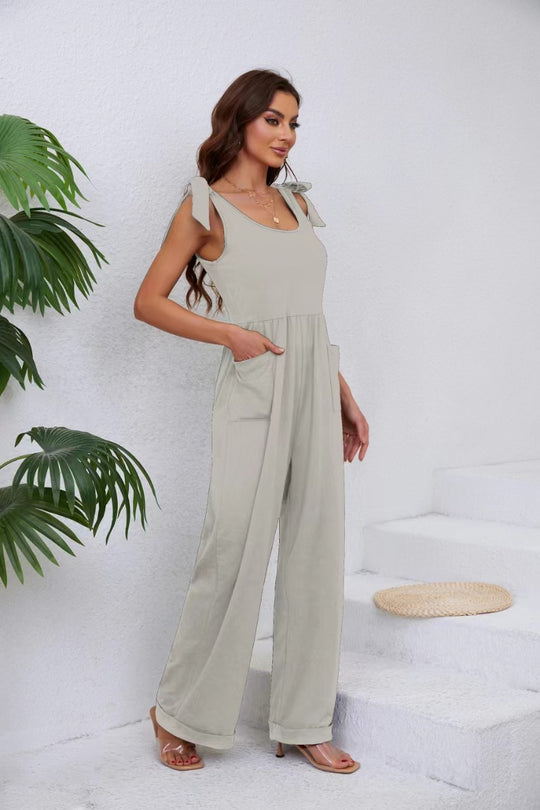 Damen Eleganter Jumpsuit mit verstellbaren Trägern und weitem Bein EB