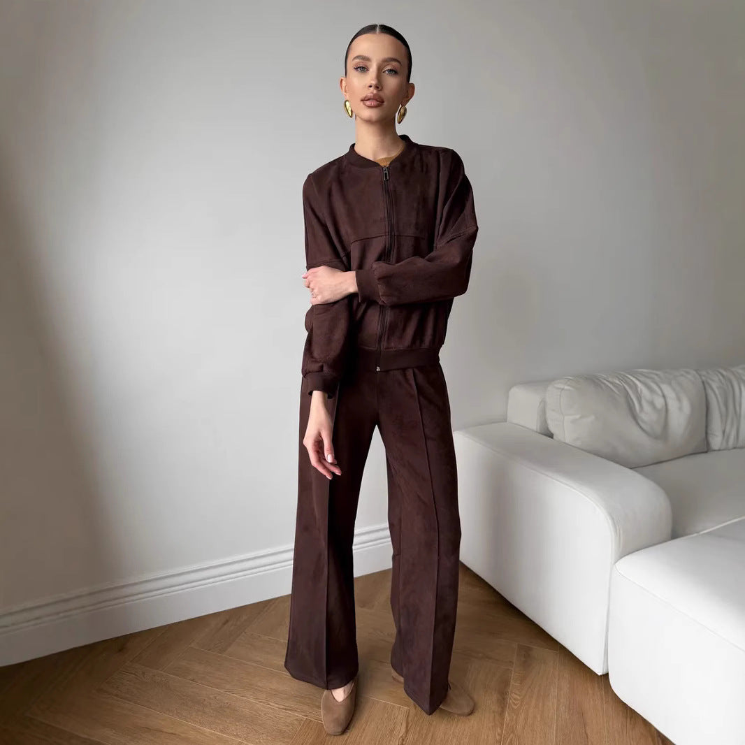 Damen Lässiges Sweatjacken- und Hose-Set mit elastischem Bund EB