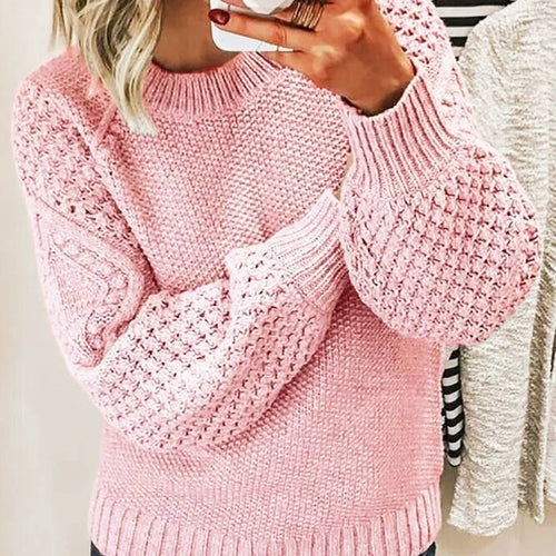 Damen Modischer Strickpullover mit strukturiertem Design und weiten Ärmeln EB