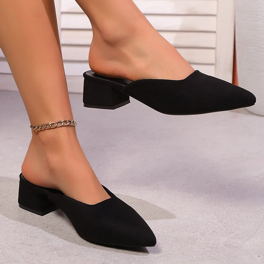 Damen elegante Mules mit spitz zulaufender Spitze und modischem Blockabsatz EB