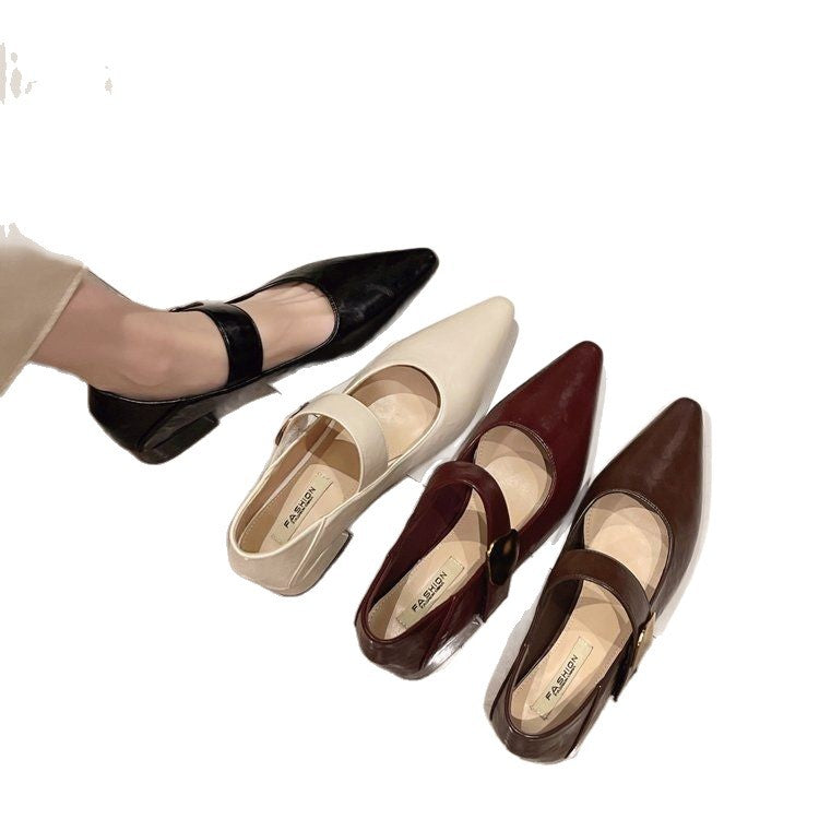 Damen elegante Mary Jane Pumps mit goldener Schnalle EB