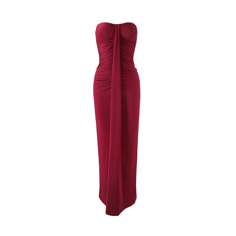 Damen Maxikleid mit schickem trägerlosem Design und figurschmeichelnder Raffung EB