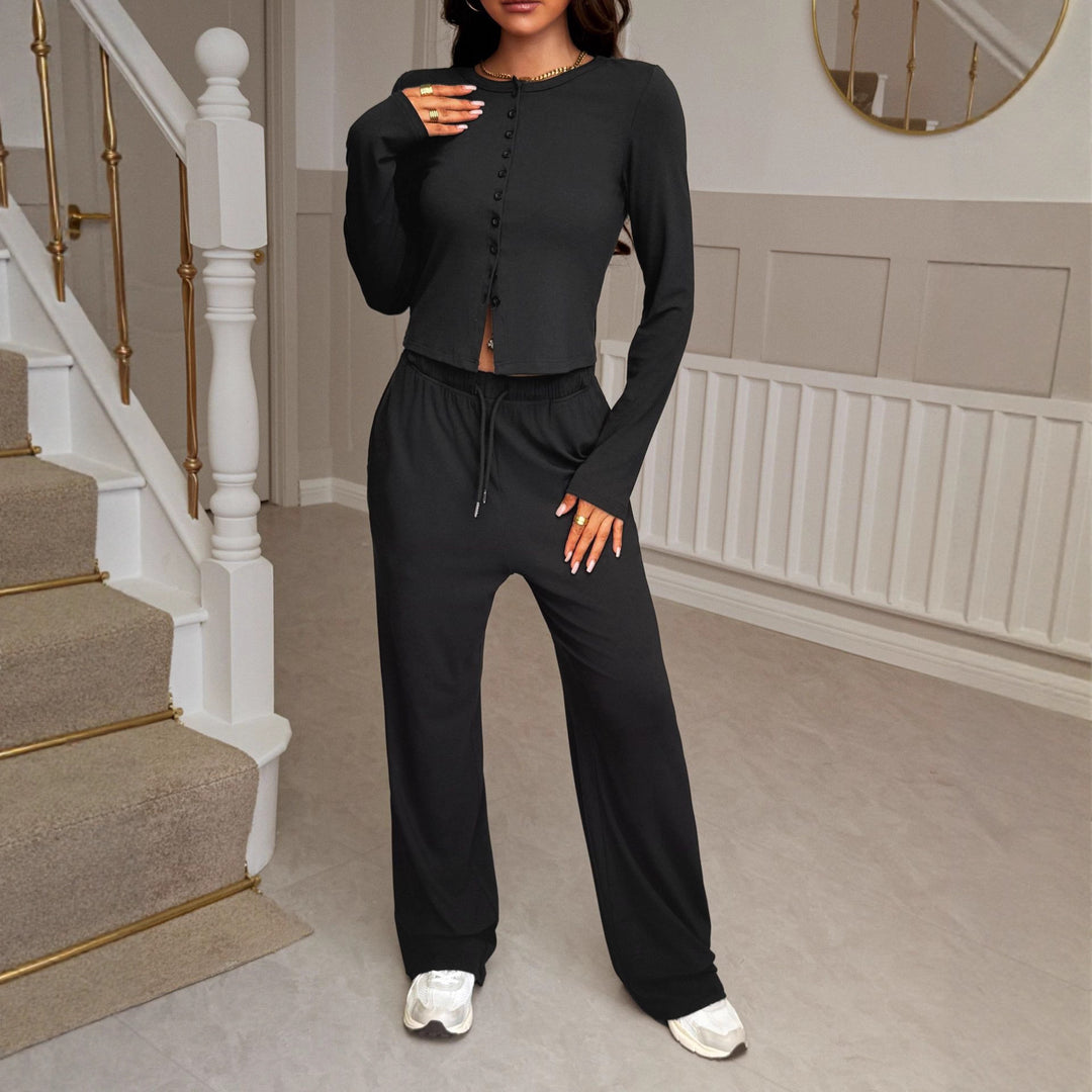 Damen nan cropped Kapuzen-Sweatjacke mit Tunnelzug und hochgeschnittener Palazzo-Hose EB