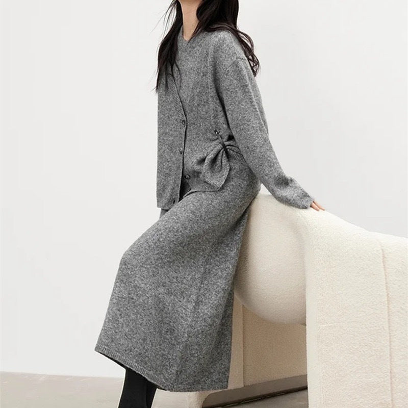 Damen Strickjacke mit knopfen und bequemen langen Ärmeln EB