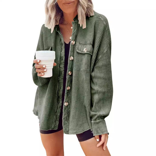 Damen Lässiges Overshirt mit Struktur und Druckknopfverschluss EB