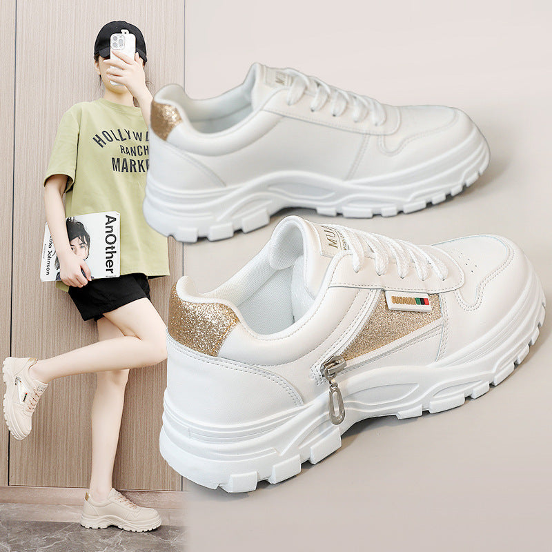 Damen sportliche Sneaker mit modischem Reißverschluss und stoßdämpfender Sohle EB