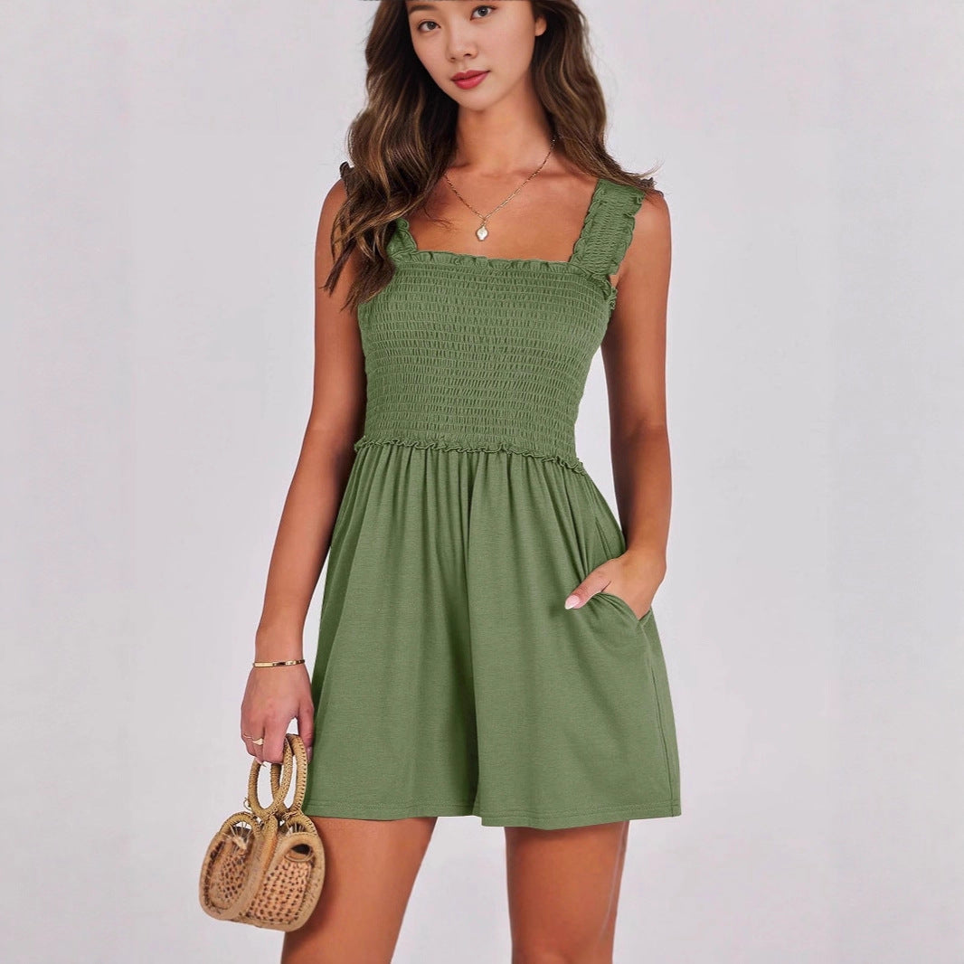 Damen Freizeit Minikleid mit schmalen Trägern und Raffung EB