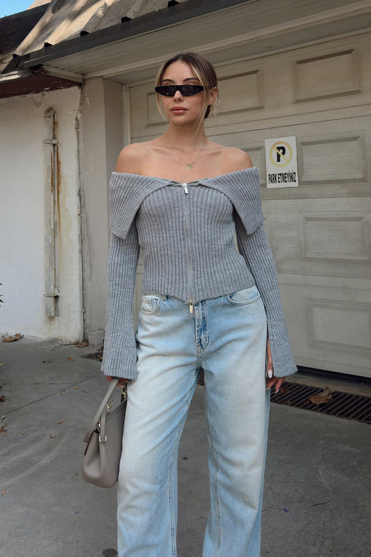 Damen Strickjacke mit weitem Ärmeldesign und Reißverschluss EB