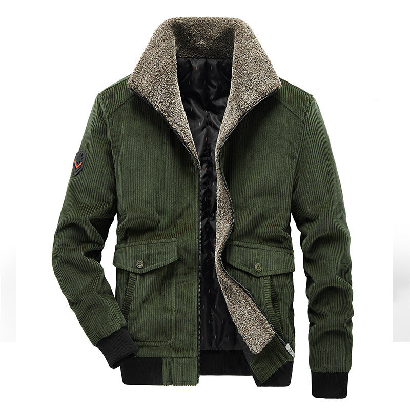 Herren Cord-Blouson im Pilotenstil mit durchgehendem Sherpa-Innenfutter und Pattentaschen EB