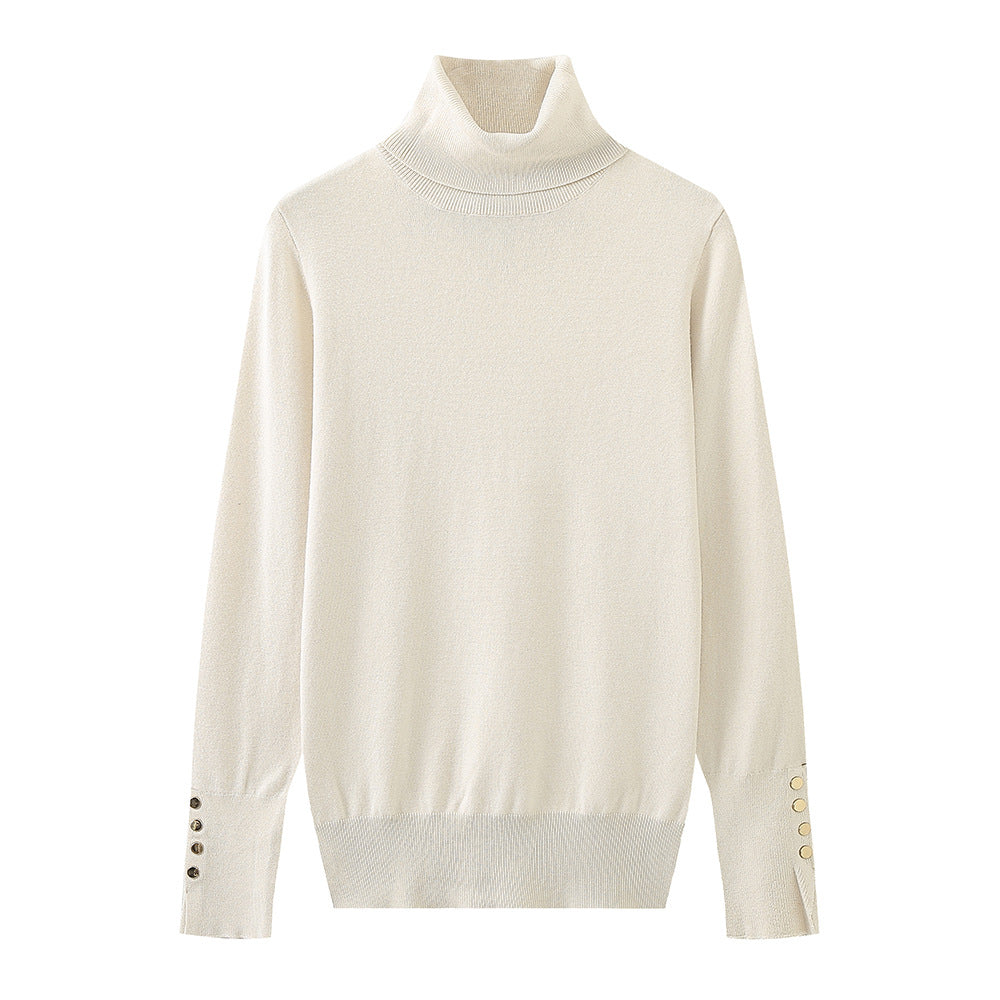 Damen Rollkragenpullover mit eleganten Knopfdetails EB