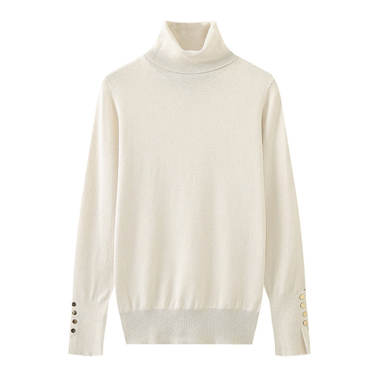 Damen Rollkragenpullover mit eleganten Knopfdetails EB