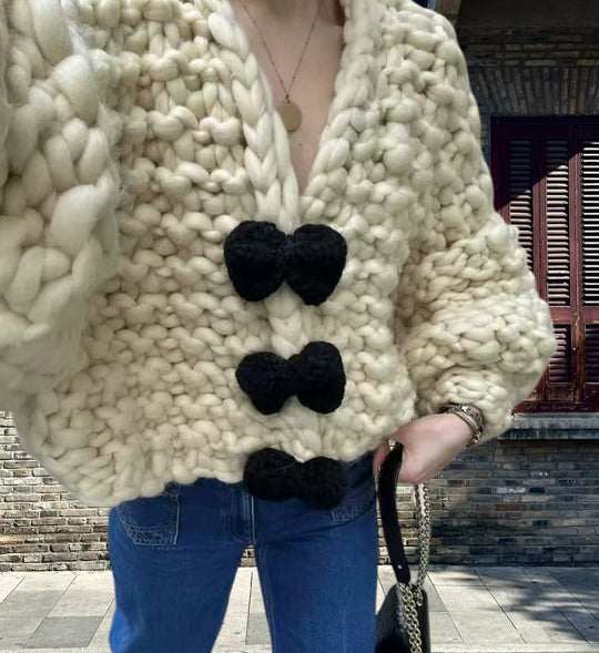 Damen Kuschelige Strickjacke mit Großen Knöpfen EB