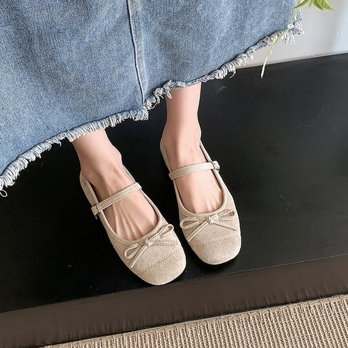 Damen elegante Ballerinas mit modischem Riemen und Schleifenakzent EB