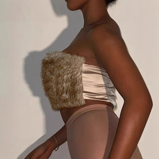 Damen Stylisches Kunstpelz-Bustier EB