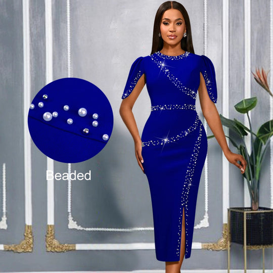 Damen elegantes Abendkleid mit glitzernden Akzenten und seitlichem Schlitz EB