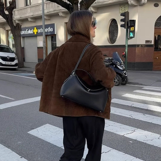 Damen Oversized Teddyjacke mit Knopfverschluss und großen Taschen EB