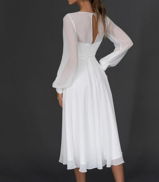 EB Damen Midikleid mit Wickeloptik und transparenten Ärmeln