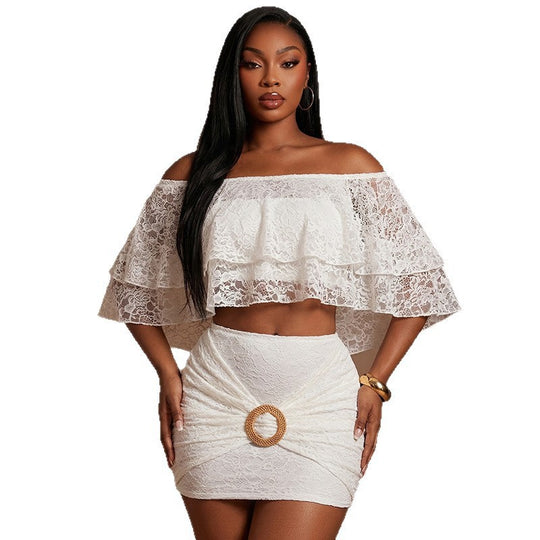 Damen Spitzen Crop-Top und Rock Set EB
