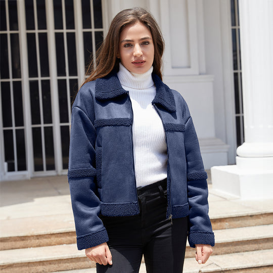 Damen nan kurze Teddyjacke im Aviator-Stil mit Reißverschluss EB