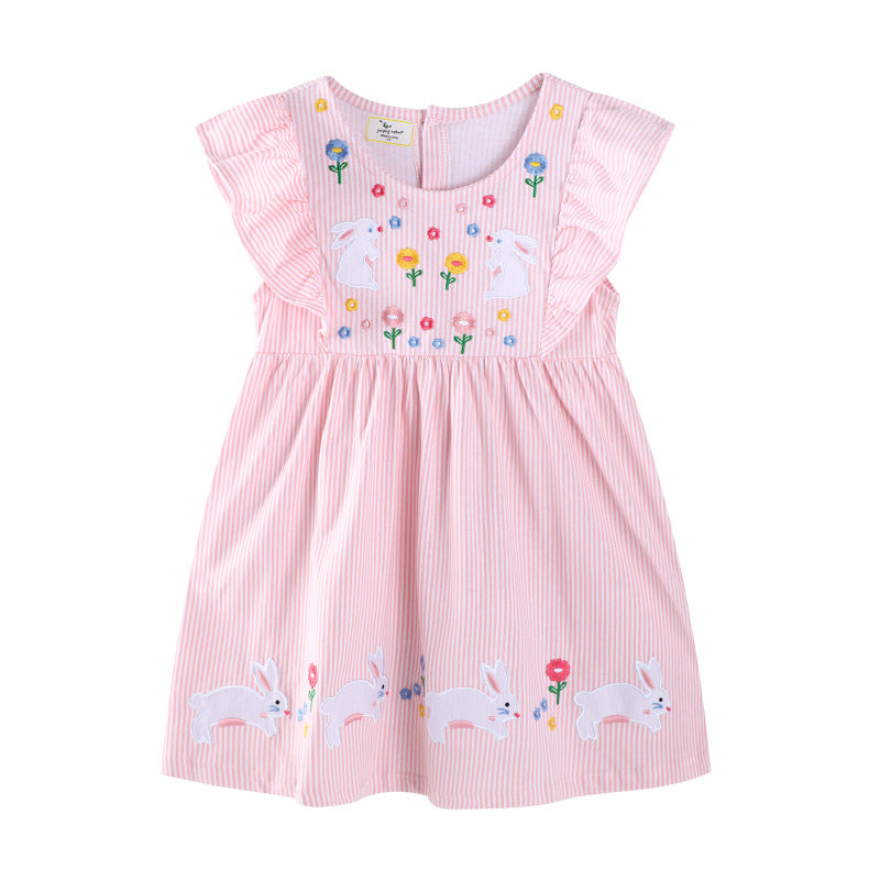Mädchen Freizeitkleid mit verspielten Hasen- und Blumenapplikationen EB