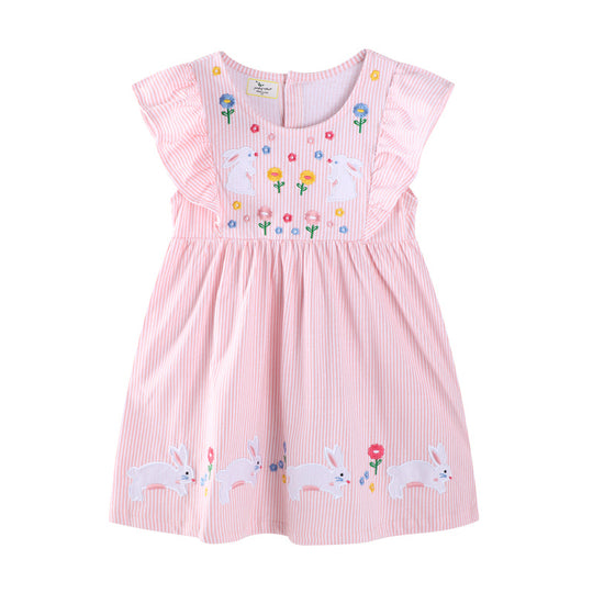 Mädchen Freizeitkleid mit verspielten Hasen- und Blumenapplikationen EB