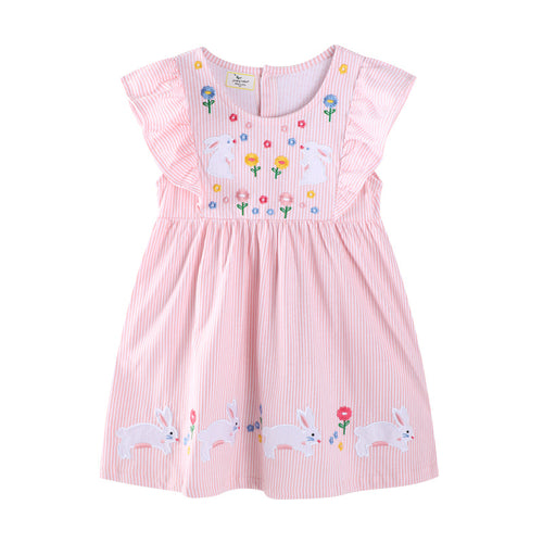 Mädchen Freizeitkleid mit verspielten Hasen- und Blumenapplikationen EB