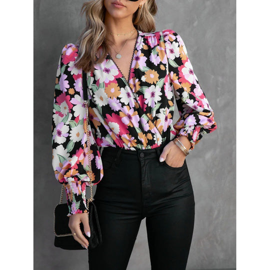 Damen Blumenbluse mit voluminösen Ärmeln EB