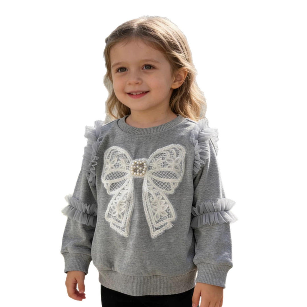 Mädchen Sweatshirt mit Rüschendetails und dekorativem Schleifenmotiv EB