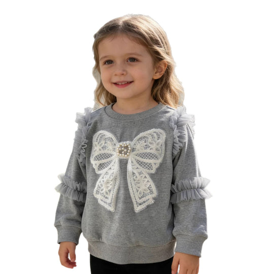 Mädchen Sweatshirt mit Rüschendetails und dekorativem Schleifenmotiv EB