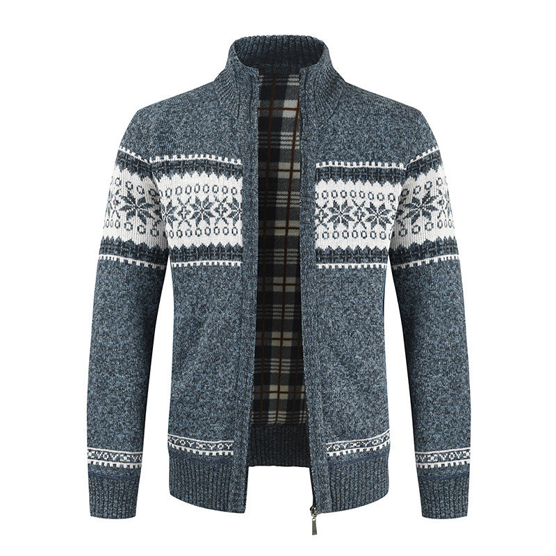 Herren Strickjacke mit modernem Norweger-Muster und hohem Kragen EB