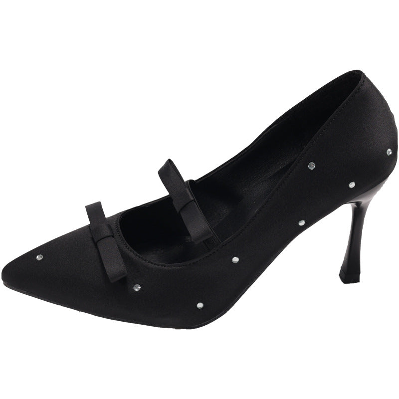 Damen elegante High Heels mit dekorativen Schleifen und Glitzerakzenten EB
