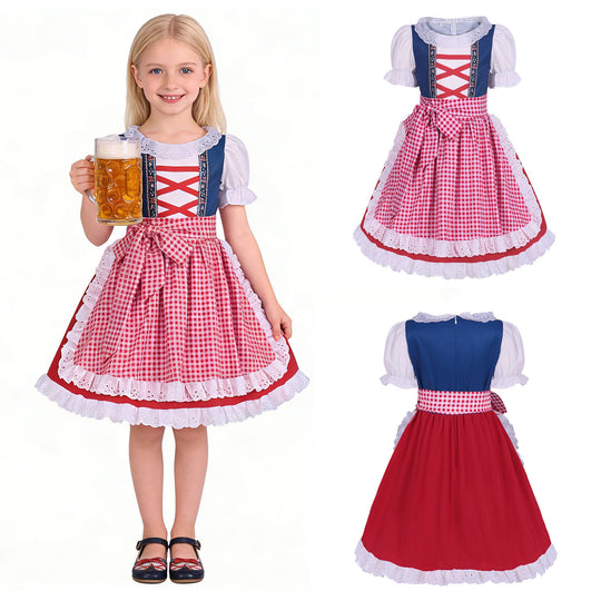 Damen nan traditionelles Kinderdirndl mit bestickter Schürze und Rüschenbluse EB