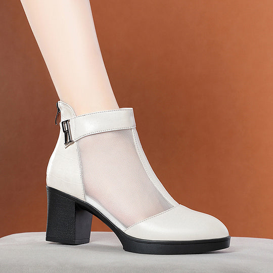 Damen Offene Stiefeletten mit transparentem Mesh-Einsatz und praktischem Reißverschluss EB
