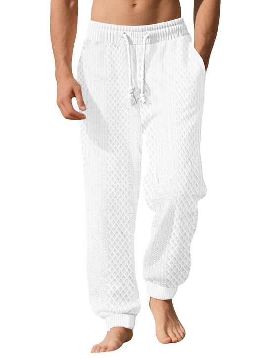 Herren nan gestrickte Wohlfühlhose mit Zopfstruktur, elastischem Bund, Kordelzug und Eingrifftaschen EB