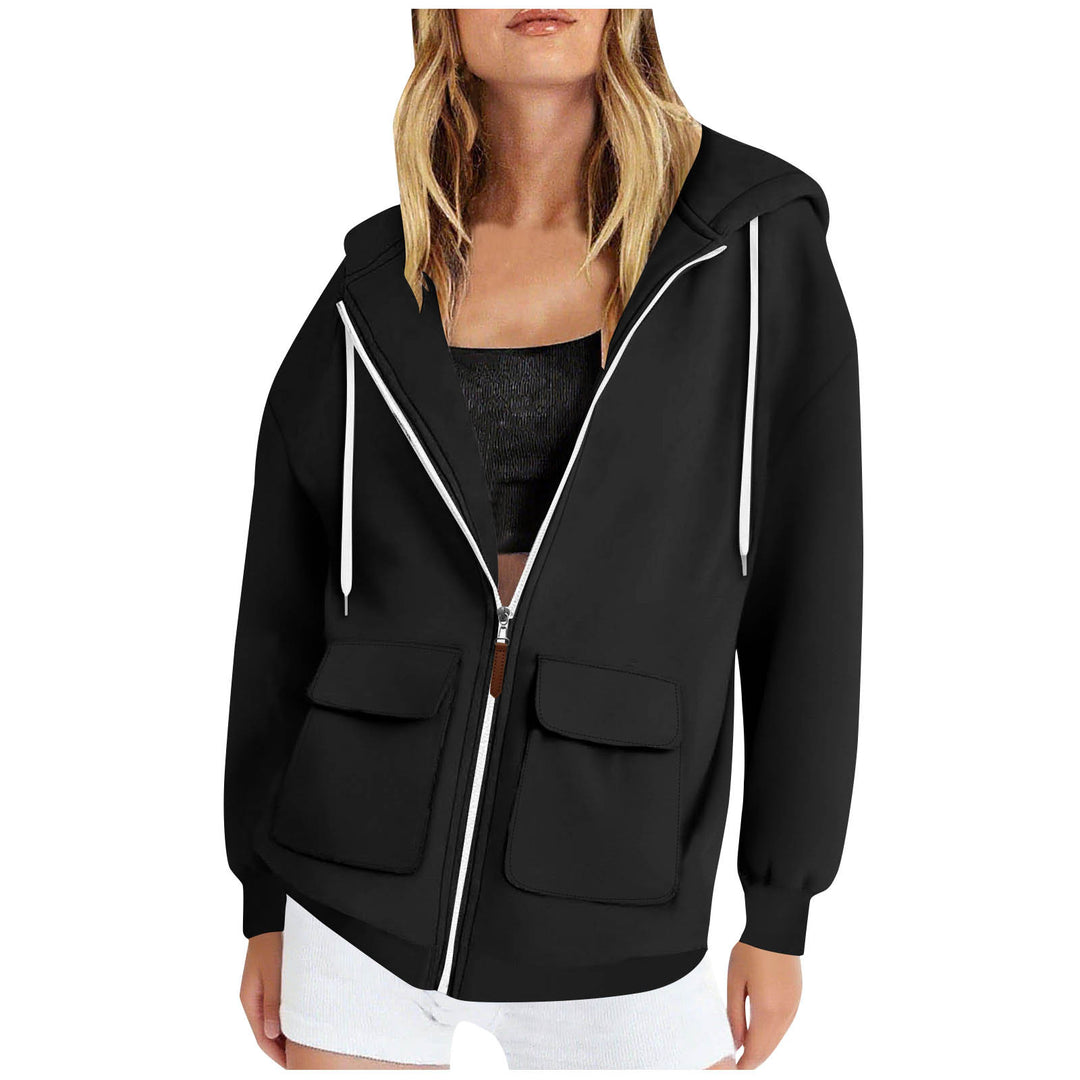 Damen lässige Kapuzenjacke mit großen Taschen EB