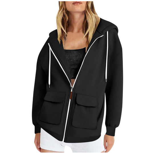 Damen lässige Kapuzenjacke mit großen Taschen EB