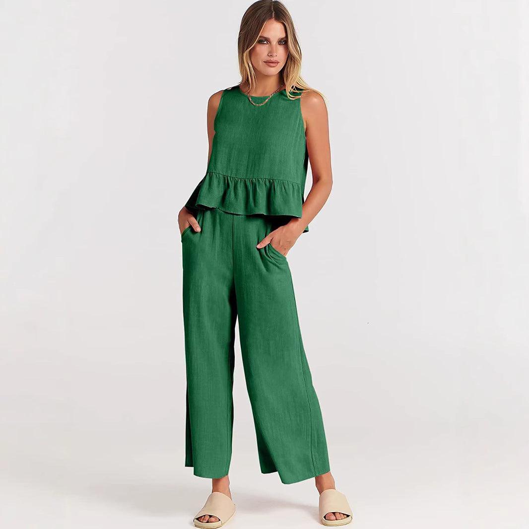 Damen luftiges und elegantes Zweiteiler-Set mit Rüschendetails EB