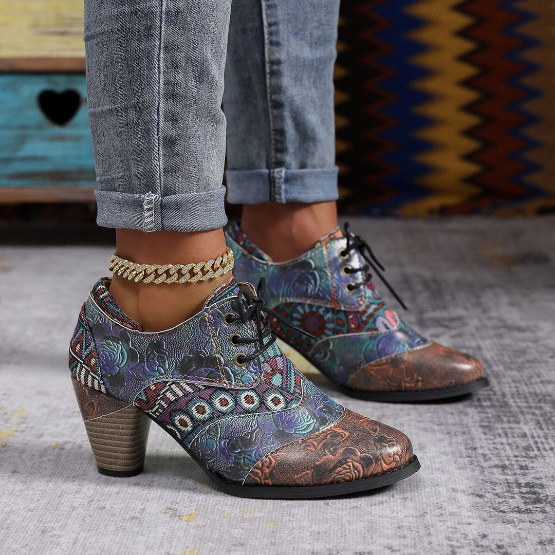 Damen Schuhwerk mit floralem Design und robustem Blockabsatz EB