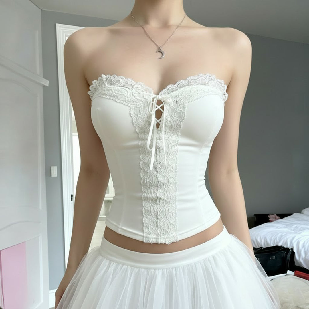 Damen Spitzen-Corsage mit verstellbarem Schnür-Design EB