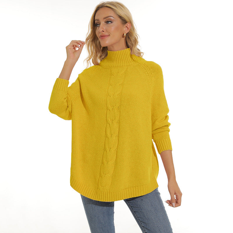 Damen Grobstrickpullover mit hohem Kragen und modernem Zopfmuster EB