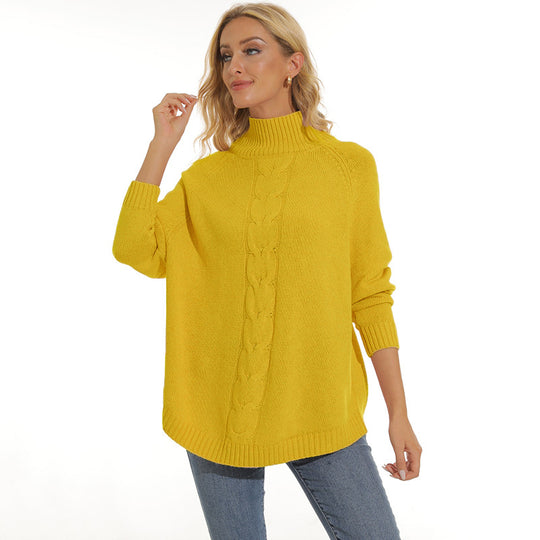 Damen Grobstrickpullover mit hohem Kragen und modernem Zopfmuster EB