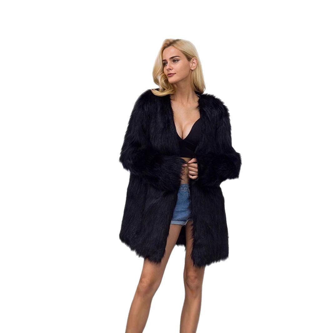 Damen Luxuriöser Kunstpelz-Parka mit offenem Schnitt EB