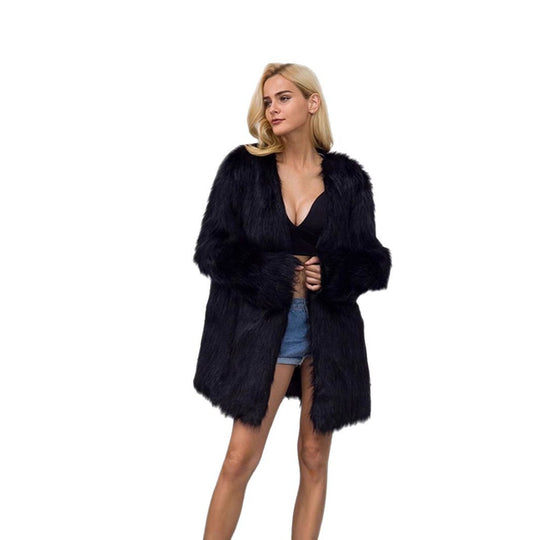 Damen Luxuriöser Kunstpelz-Parka mit offenem Schnitt EB
