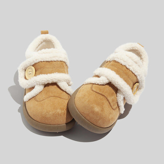 Damen Hausschuhe mit Fleece-Futter und Knopfverschluss EB