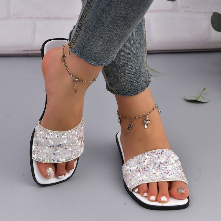 Damen Glitzernde Slides mit eleganter Strass-Applikation EB