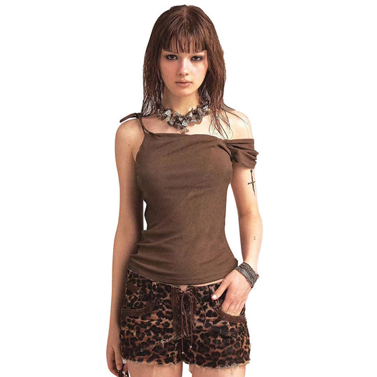 Damen asymmetrisches Trägershirt mit dekorativem Bindeband EB