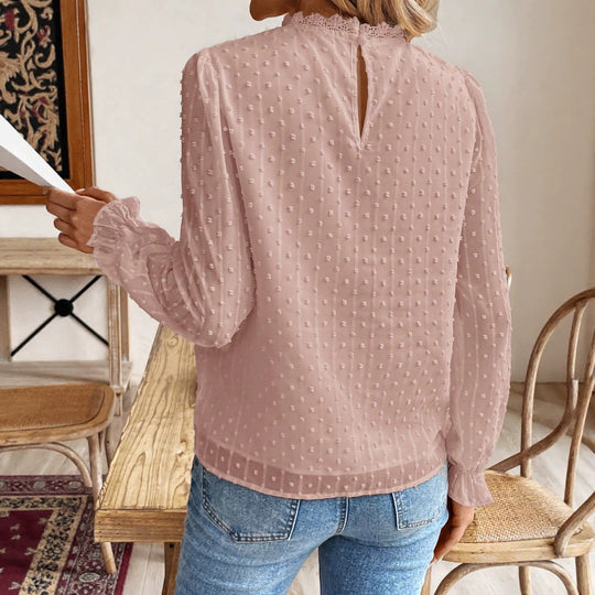 Damen Elegante Spitzenbluse mit romantischen Details und Rüschenelementen EB