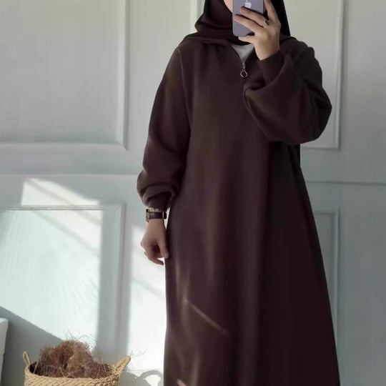 Damen Kapuzenkleid mit Reißverschluss und lässigem Schnitt EB
