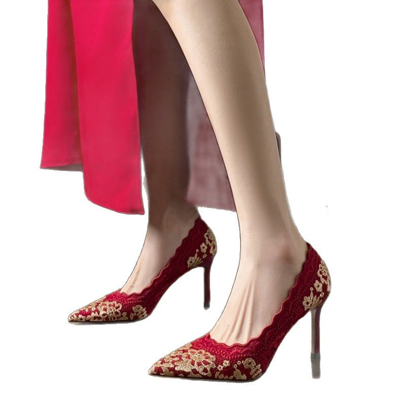 Damen elegante Spitzenpumps mit detailreicher Raffung EB