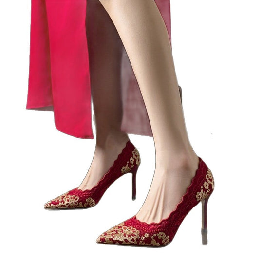Damen elegante Spitzenpumps mit detailreicher Raffung EB